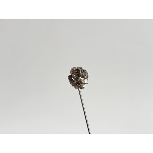 Petaled Rose Floral Faux Pearl Silver T Vintage Stick Pin | Hat Pin | Lapel Pin - Picture 9 of 9